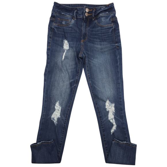 Mossimo Jeans Womens 1 Blue Jeggings High Waisted Distressed Medium Wash Denim - Picture 2 of 12